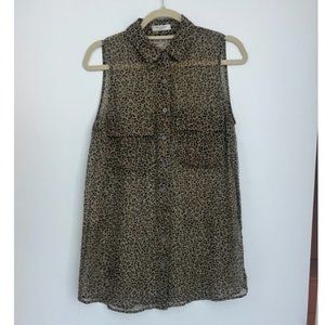 Equipment Top | Equipment Sheer Leopard Sleeveless Silk Chiffon Blouse